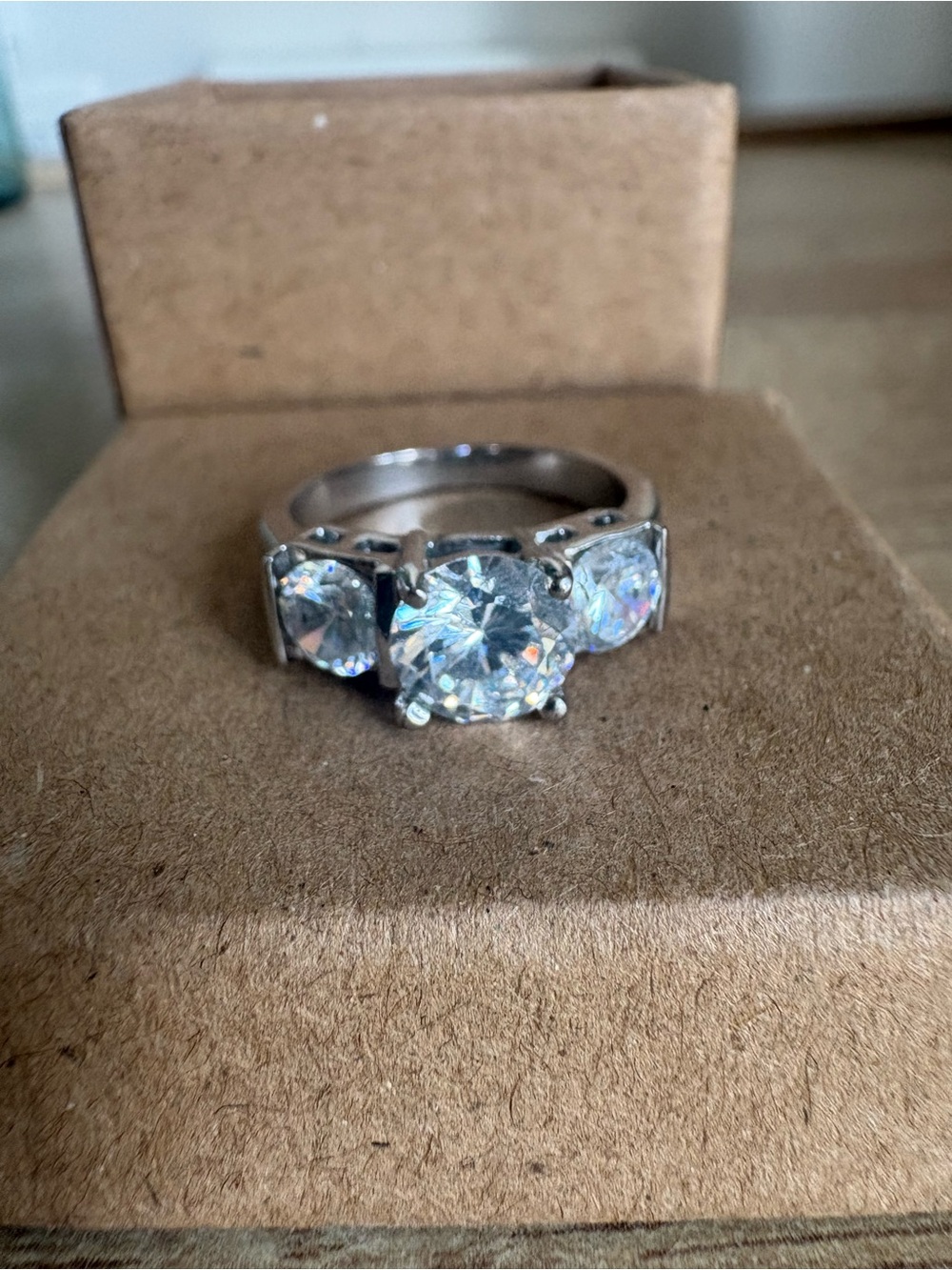Classic Three-Stone Silver Ring with Clear Stones